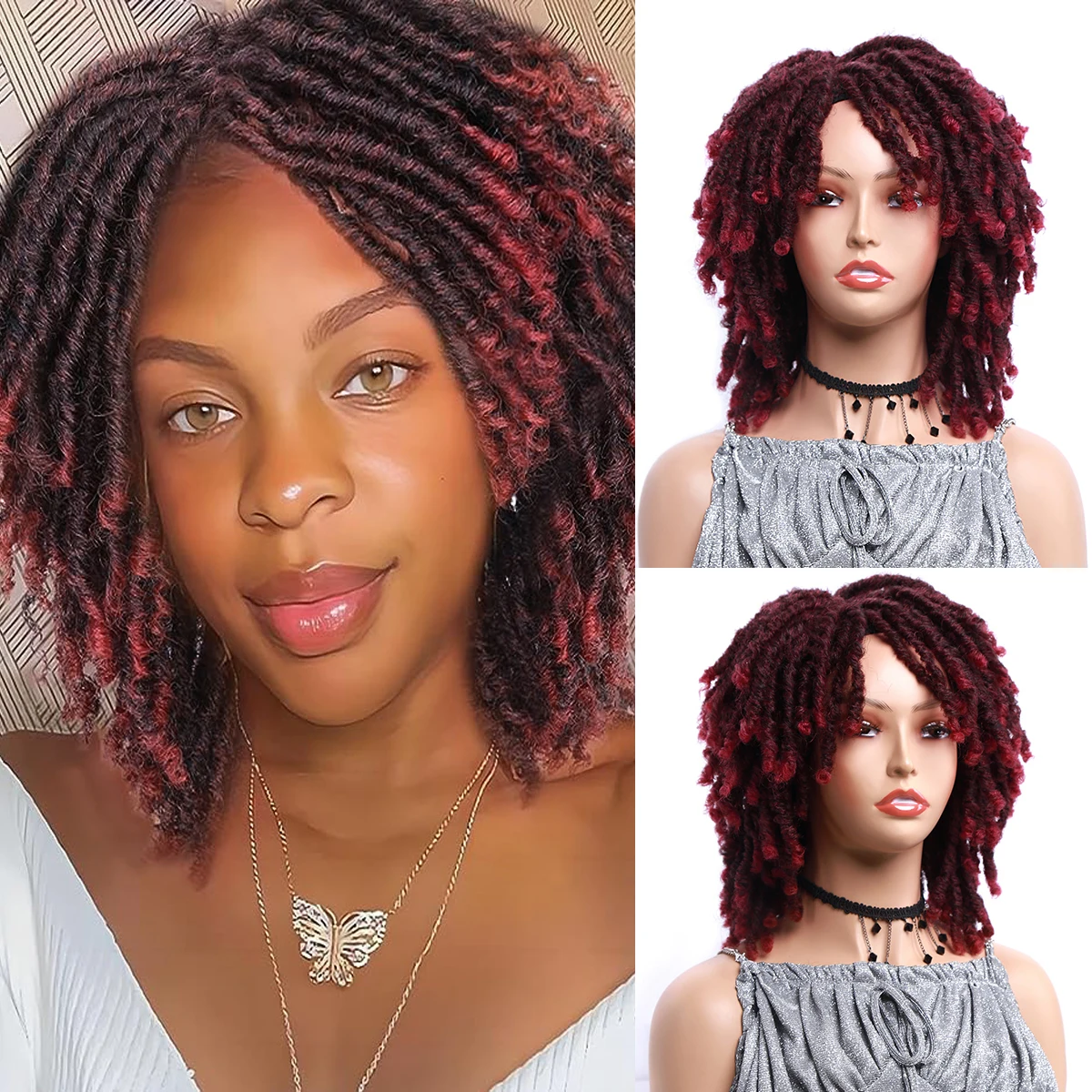 

Синтетический парик Dreadlock Wig 8 дюймов, короткие волосы без узлов для черных женщин, синтетический черный, коричневый, красный короткий парик