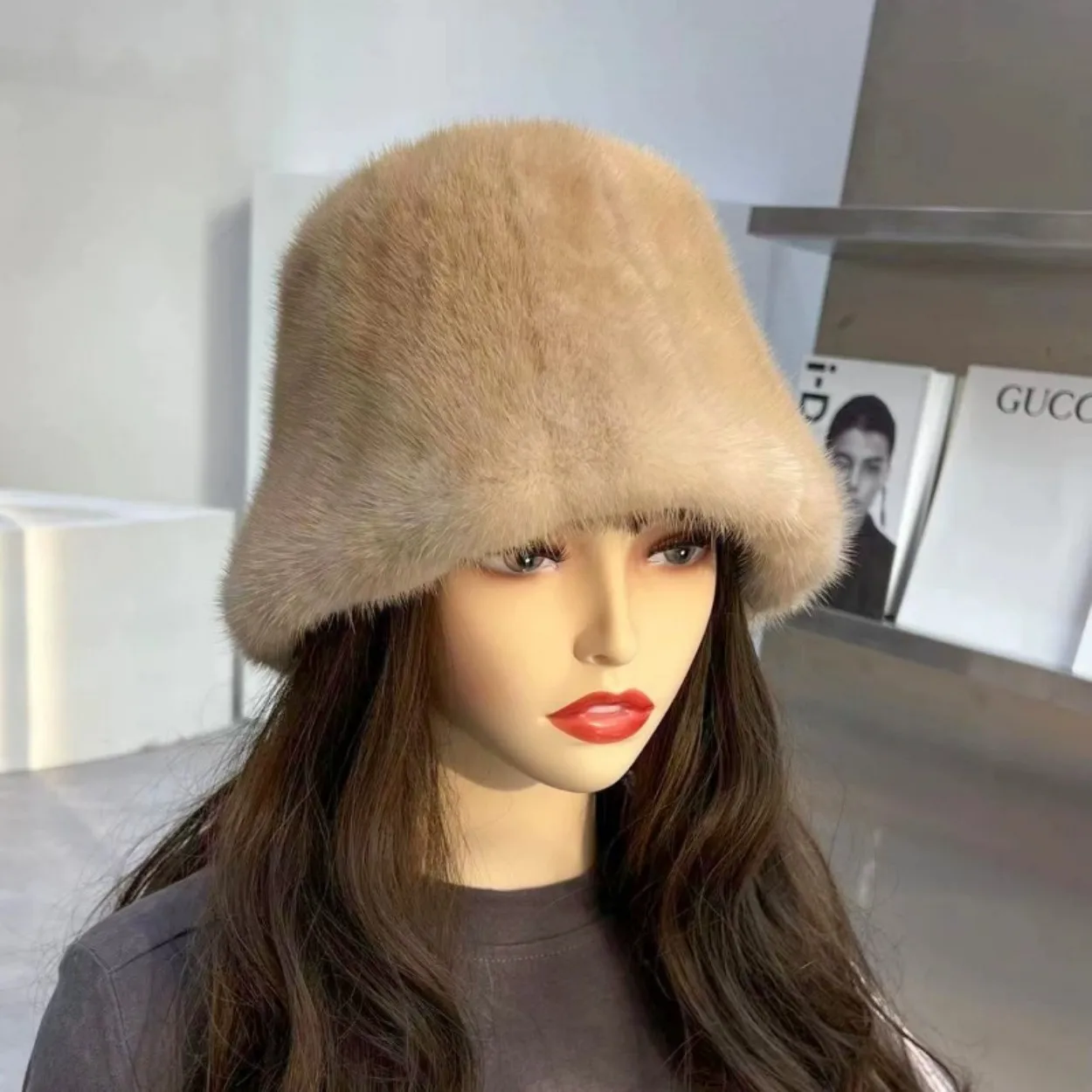 Women's Fluffy Mink Fur Winter Hat Real Fur Snow Ski Cap Female Fur Thick Warm Windproof Hat Genuine Mink Fur Fisherman's Hat