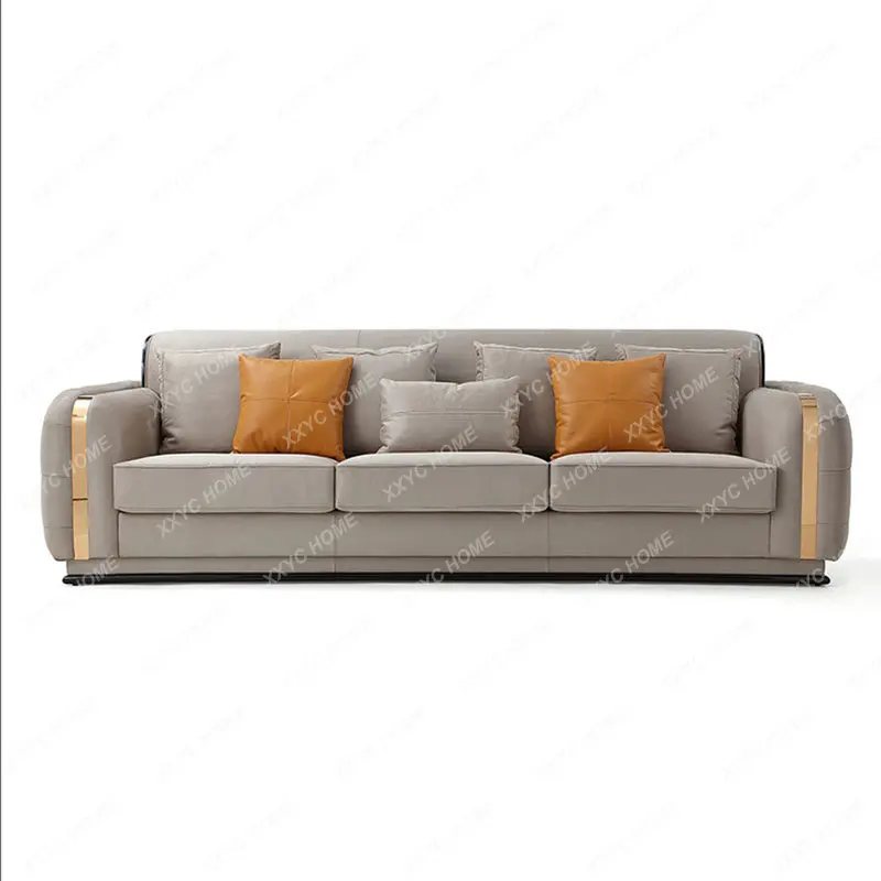 Light Luxury High-End Leather Sofa Combination Post-Modern Villa Large Apartment Simple Luxury Hong Kong Style Furniture