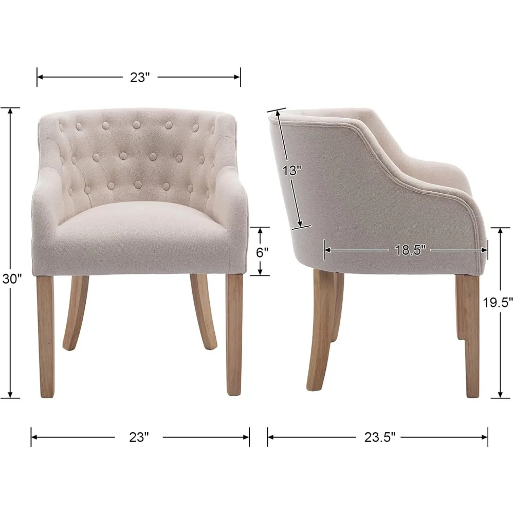 Eetkamerstoelen Set van 4 gestoffeerde eetkamerstoelen met getufte rugleuning met knopen, keukenstoelen voor woonkamer/diner, crème