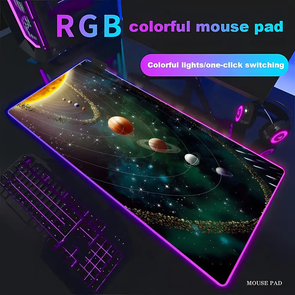 RGB Mouse Pad Gamer Space Universe Solar System XL Custom New Home Computer HYBXAXC XXL Soft Office Carpet Computer Mouse Mats