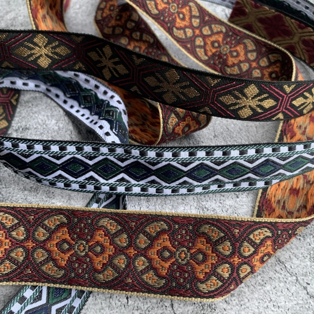 5 Yards 20MM 25MM 30MM Geometric Totem Flower Woven Jacquard Ribbon Dress decoration webbing DIY Bow Accessories
