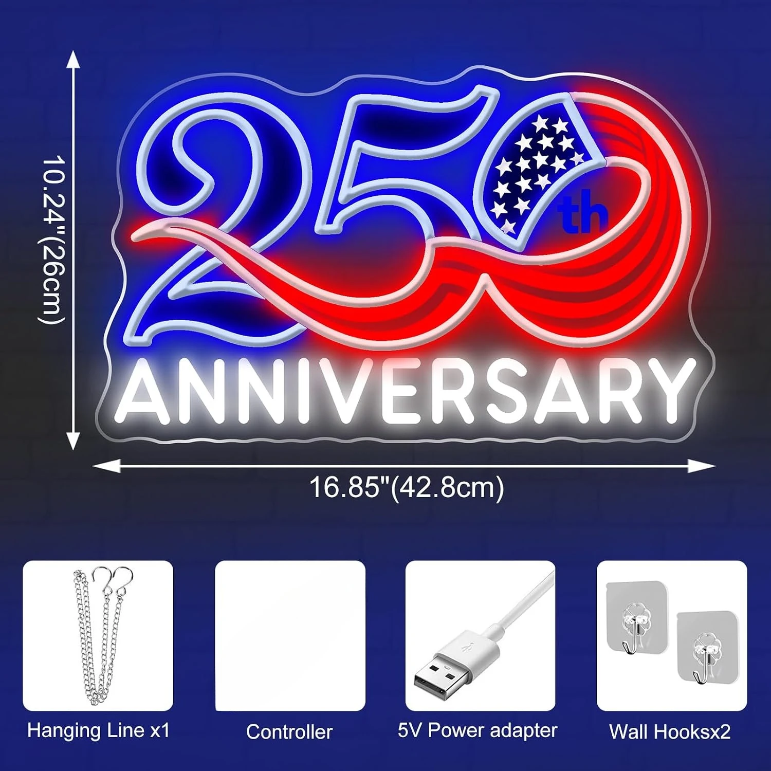250th Anniversary American Flag LED Neon Sign USB Neon Light Wall Art Lamp for Independence Day Party Bar Club Home Decor Gift