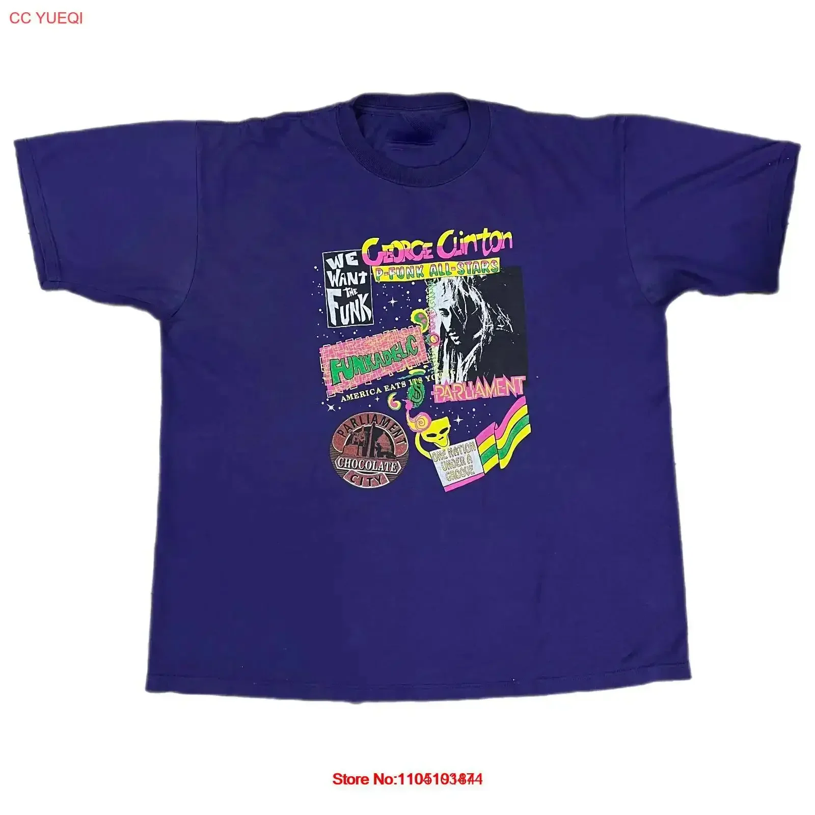 بيع Vtg جورج كلينتون برلمان القطن الأرجواني كامل الحجم تي شيرت خمر غسلها تنفس أعلى للارتداء اليومي الرسم لينة #1