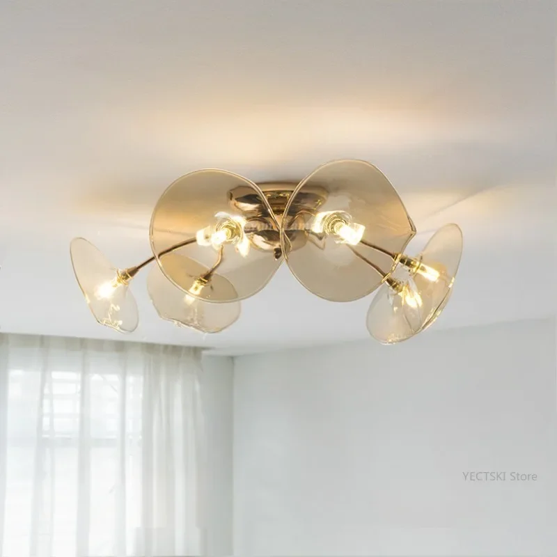 

GHJUYIOL Glass retro ceiling light lotus ceiling light American minimalist study hallway bedroom light