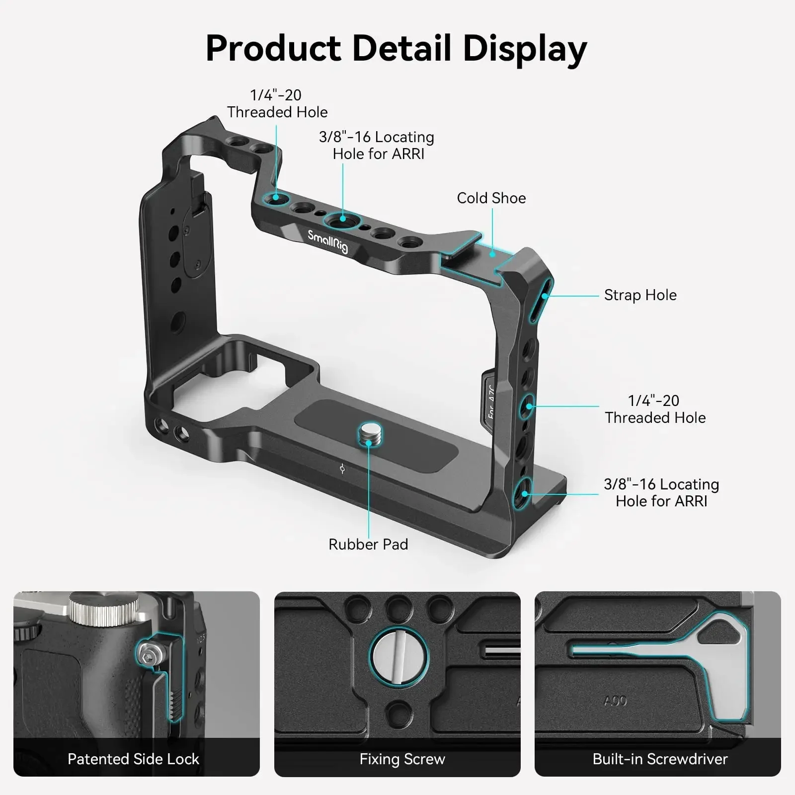 SmallRig for Sony A7C Camera Cage for Sony Alpha 7C with Cold Shoe Quick Release Plate for Arca-Swiss & Locating Holes for ARRI