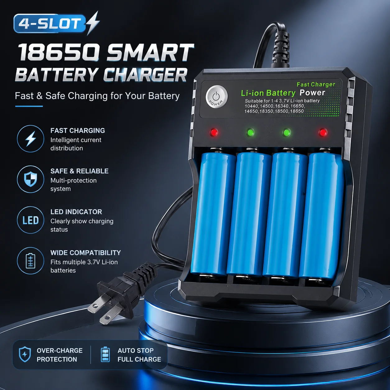 18650 Li-ion Battery Charger 4 Slots AC 110V 220V EU/US Dual For 18650 Charging 3.7V 4.2V Rechargeable Charge for 18500 Tools