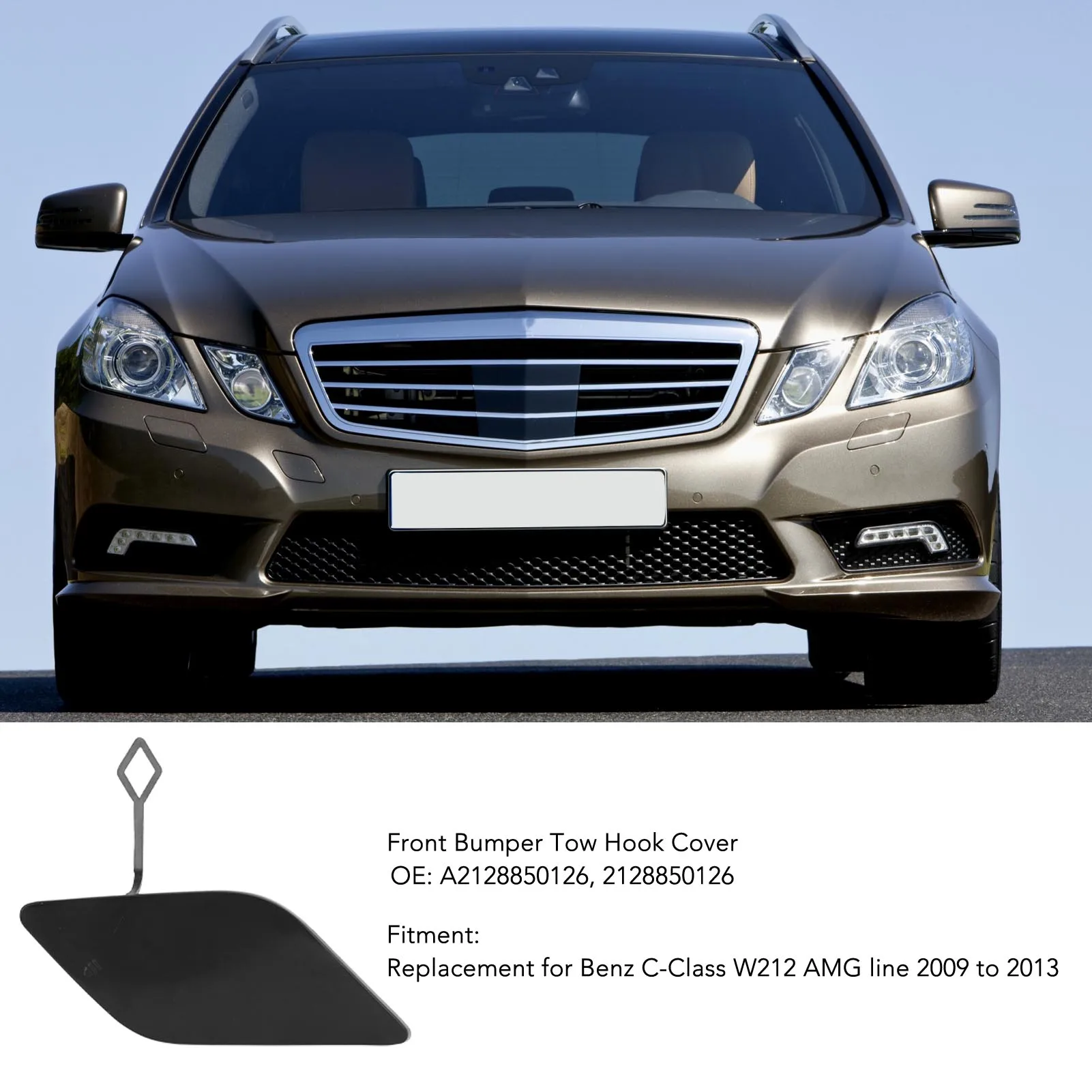 Front Bumper Tow Hook Cover Good Sealing A2128850126 Replacement For Benz C‑Class W212 AMG Line 2009 To 2013