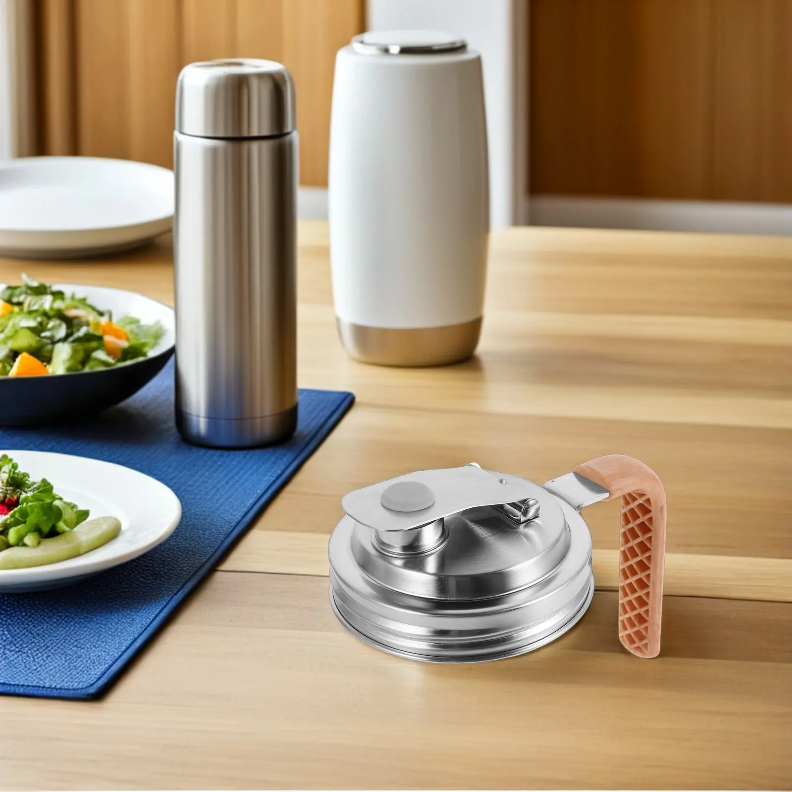 2Pcs Mason Jar Lid Seal Stainless Steel Flip Cap Pour Spout Leakproof Handle Reusable Mason Jar Lids for Drinking Milk Juice Tea