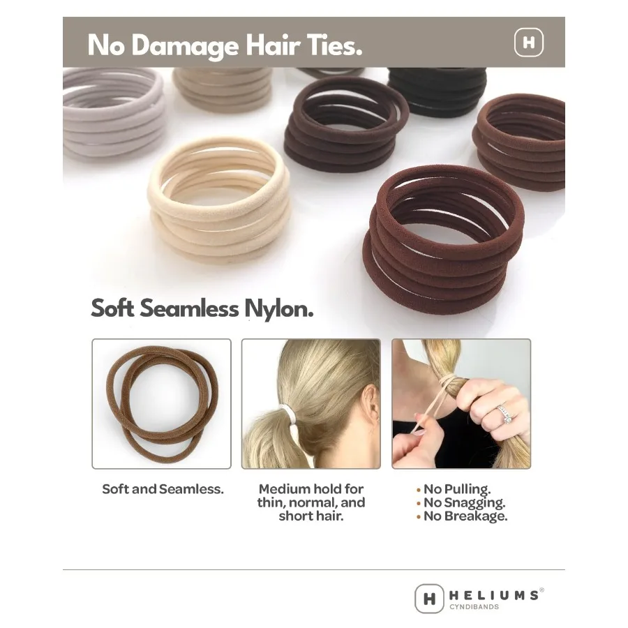ربطات شعر رفيعة بدون خياطة للشعر الرقيق إلى العادي - بني داكن 6 مم نايلون لا يسبب ضررًا على شكل ذيل حصان 1.75 بوصة عقد متوسط مثالي f