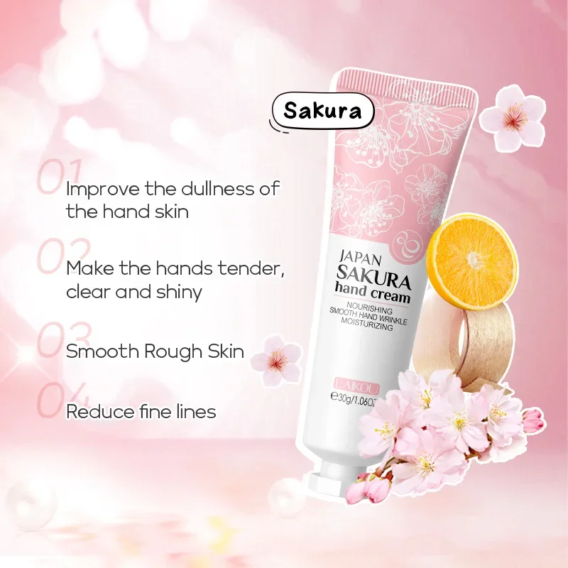 LAIKOU ساكورا كريم اليد تبييض إزالة التجاعيد المضادة للكراك ترطيب غسول مغذي إصلاح مكثف كريم اليد 30 جرام