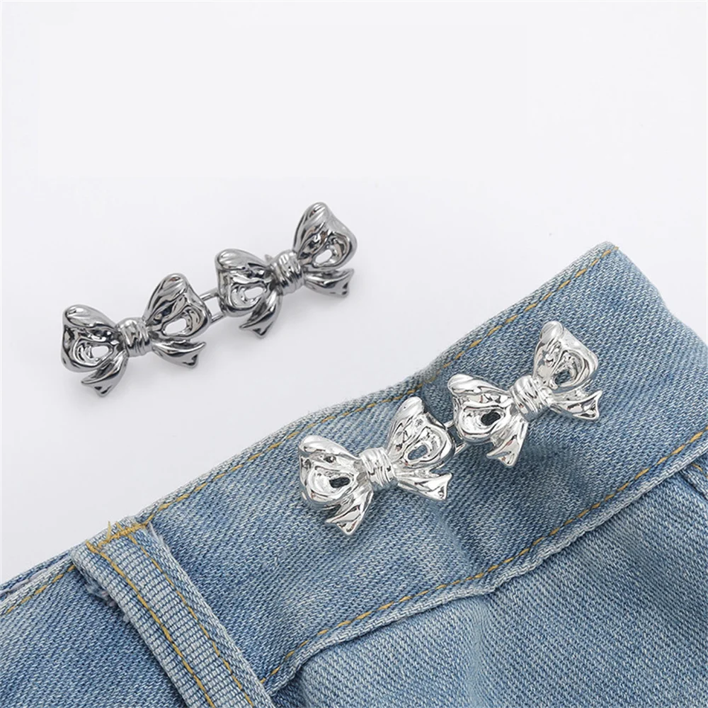 1Pair Bowknot Waist Buckle Detachable Pant Clips For Women Jeans Snap Adjustable Waistband  Clothing Accessories