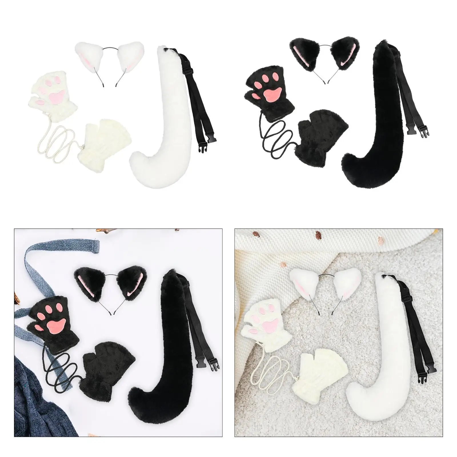Oreilles et queue de chat mignonnes pour femmes, déguisement d'halloween, accessoires pour
