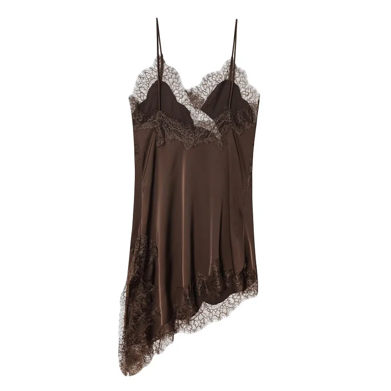 Vestido de encaje para mujer, mini vestido de satén sin espalda para verano, vestido asimétrico de fiesta, sexy para playa 4