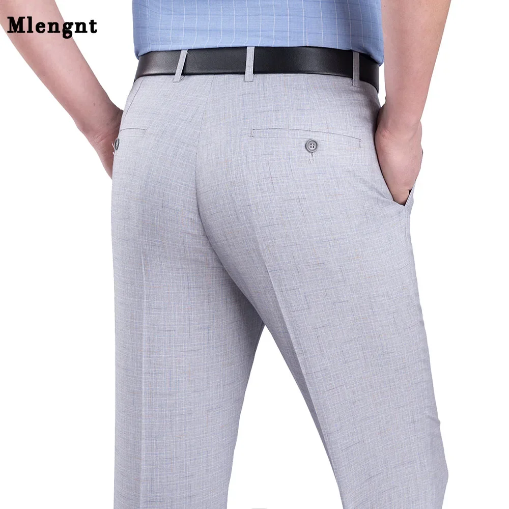 Pantalones holgados formales para hombre, ropa de seda fina y elástica para oficina, traje de trabajo, talla grande 29-44, para verano