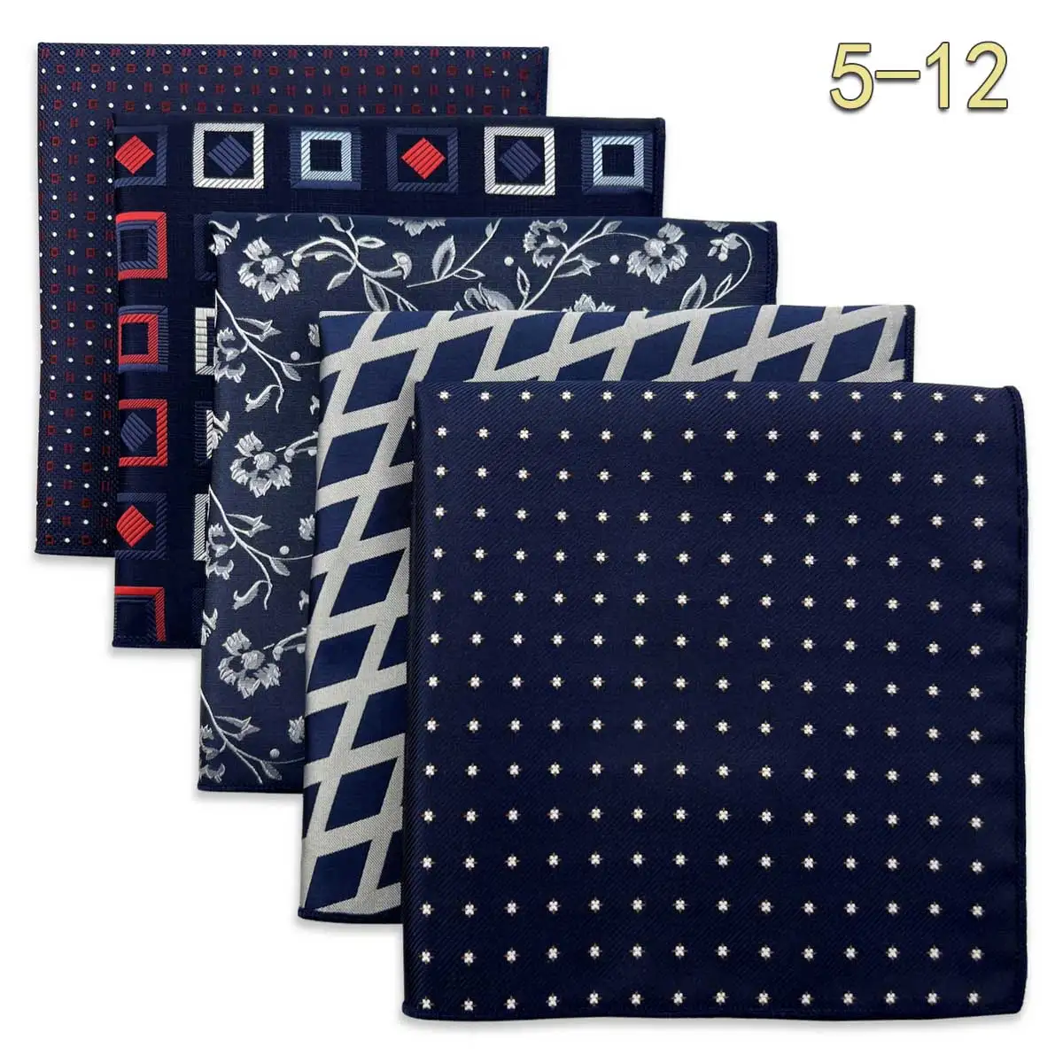 5 PCS Men's Pocket Square Set, Assorted Handkerchief Styles
