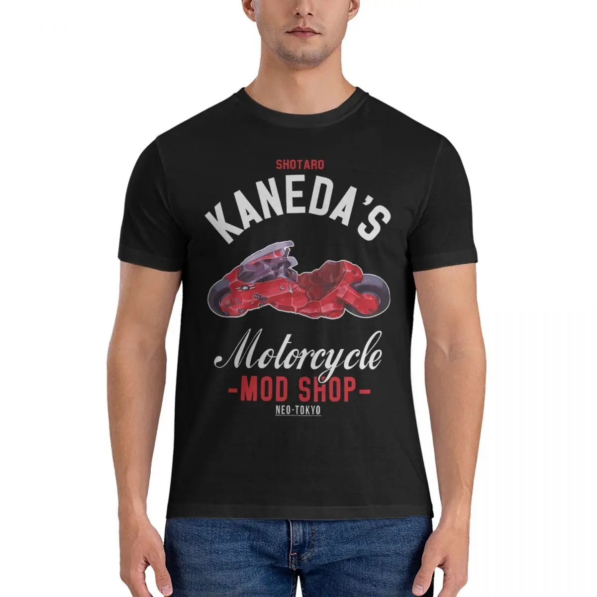 Shotaro Kanedas Motorcycle Shop Poster Men T Shirts Akira Vintage Tee Shirt Short Sleeve Crewneck T-Shirt Pure Cotton Clothes