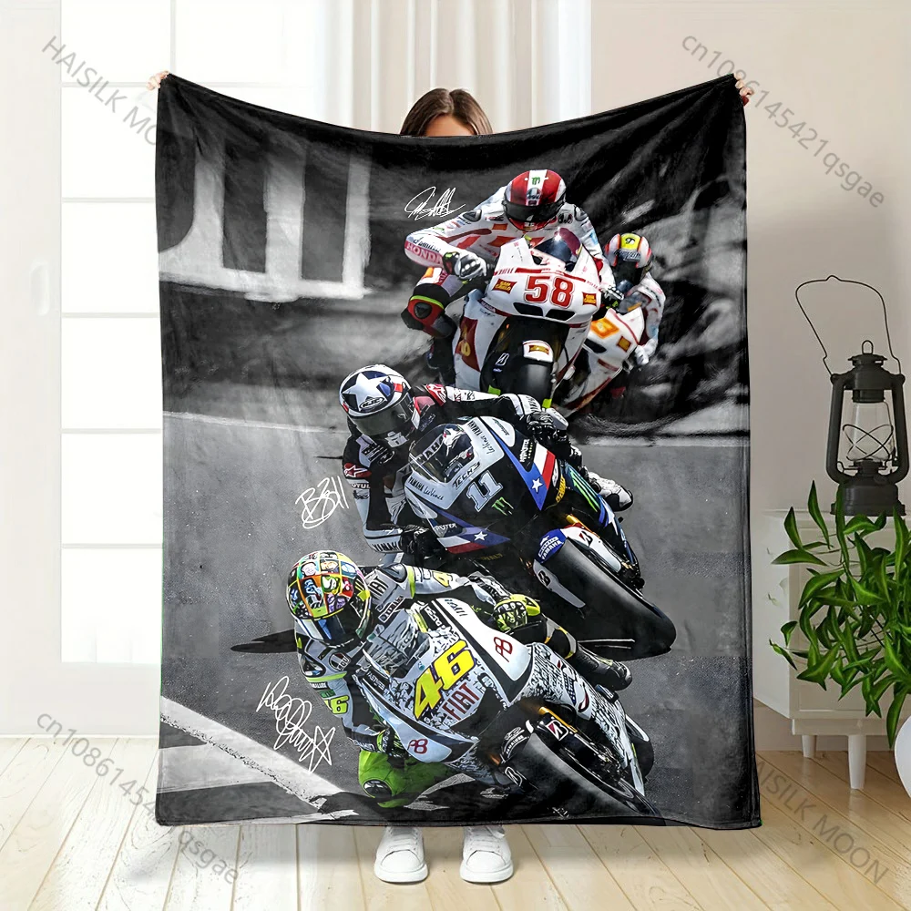Motorcycle race cornering high speed Print Blanket Warm Soft Fluffy Kids and Adult Sofa Bed Throw Outdoor Travel Camping RV