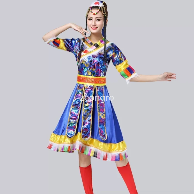 Costume mongolo cinese costume da ballo tibetano maschile tradizionale da donna nuovo stile etnico manica d'acqua tibetana prestazioni per adulti