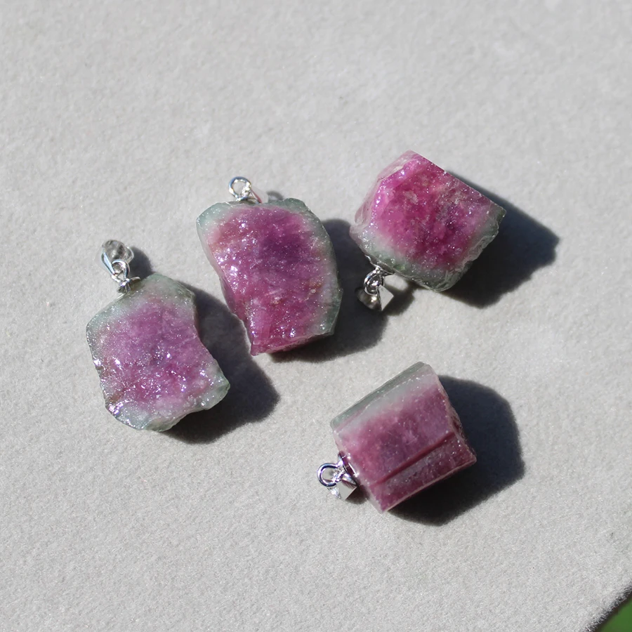 

Natural rough Watermelon Tourmaline Gemstone Crystal Jewelry Necklace Pendant For Gift