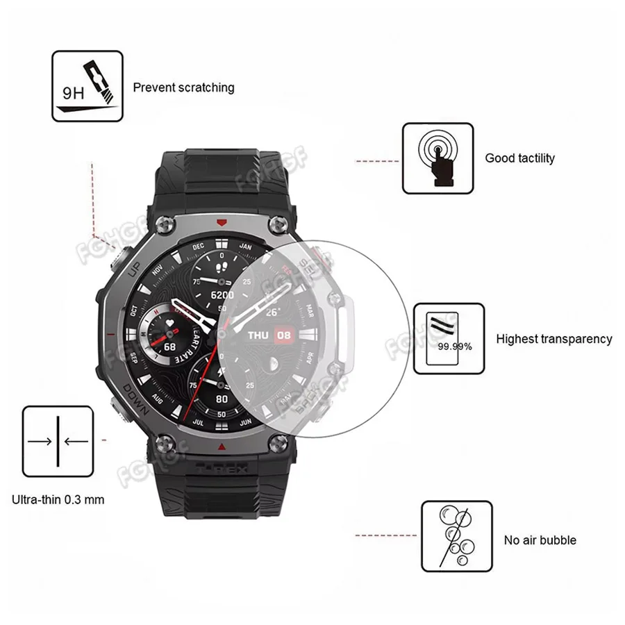 For Amazfit T Rex 3 Screen Protector 9H Tempered Glass Protective Film For Huami Amazfit T-Rex 3 Smart Watch Cover Accessories