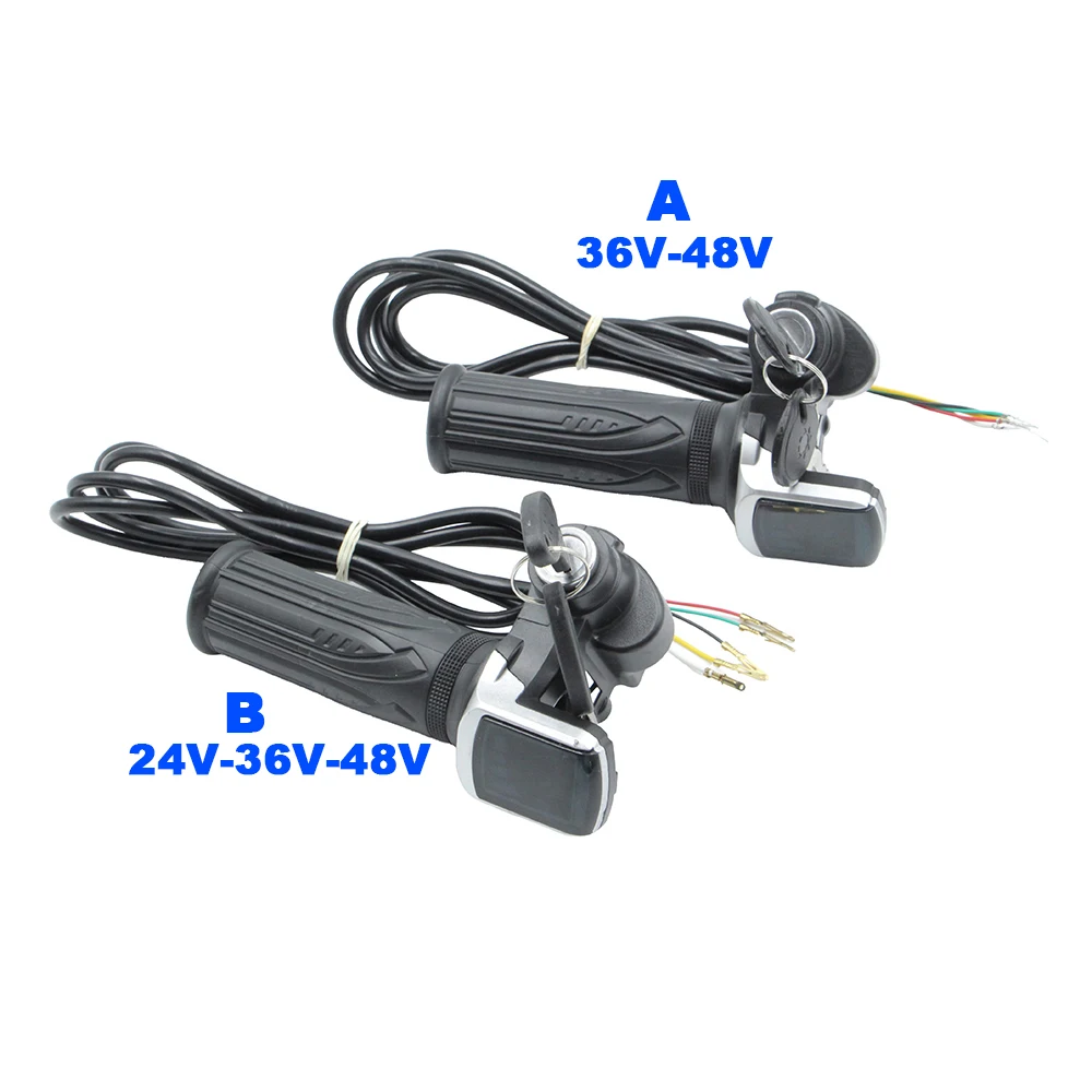 24V-48V Universal Twist Throttle Handle, Ignition Switch Lock Handlebar Accelerator for Electric Bike Scooter Motorcycle Parts