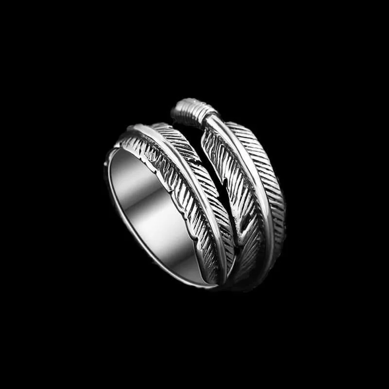 DODO Feather Ring 316L Stainelss Steel Jewelry Punk Style Men Women Adjustable Ring Size 6-13