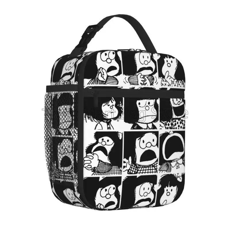 Simpatica borsa termica per il pranzo Mafalda per donne e ragazze, borsa termica riutilizzabile per il pranzo, borsa Bento portatile per viaggi scolastici da lavoro