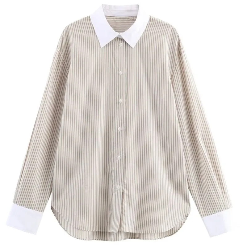 خريف 2025 فضفاض مناسب اللون بلو مخطط طويل Sve irt المرأة عادية Sle جديد وصول Faion السيدات قسط الملابس #5