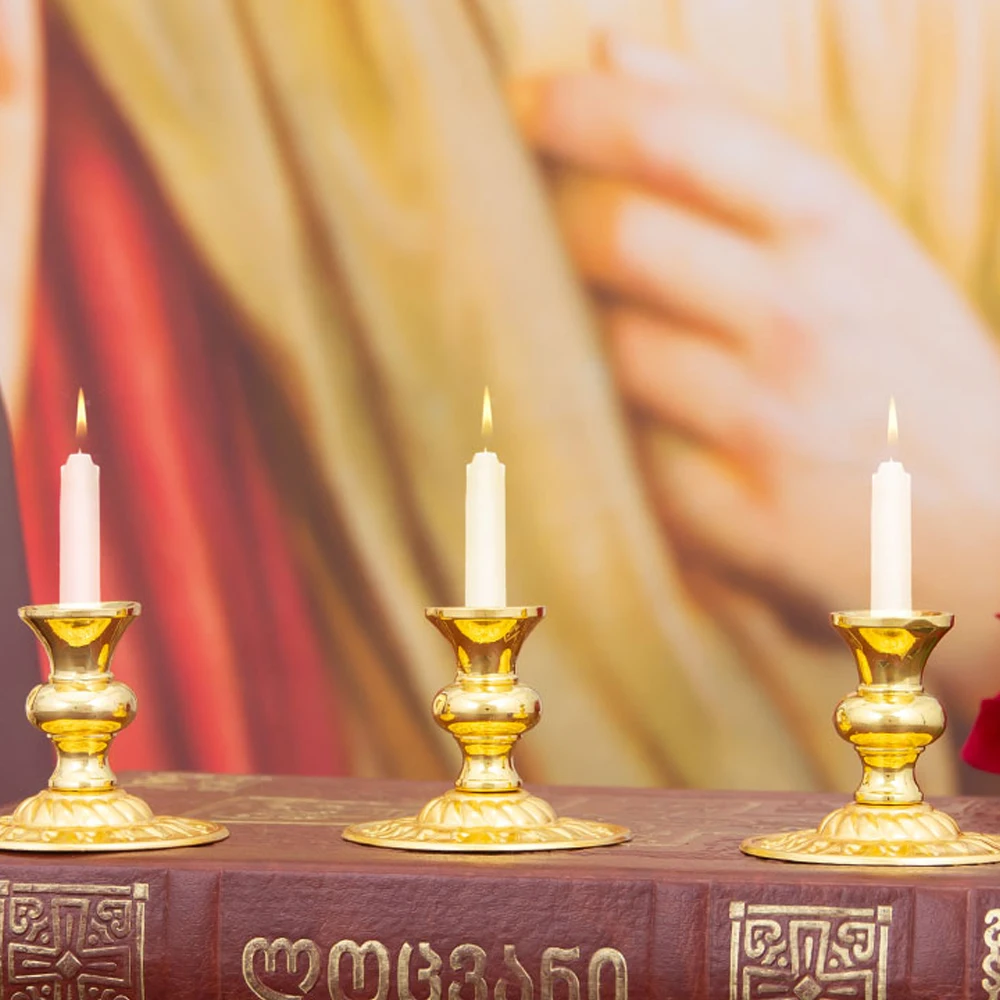 HTISOK Gold Church-Style Candle Holder Vintage Antique Altar Decor for Weddings Christmas Home Decor & Religious Ceremonies