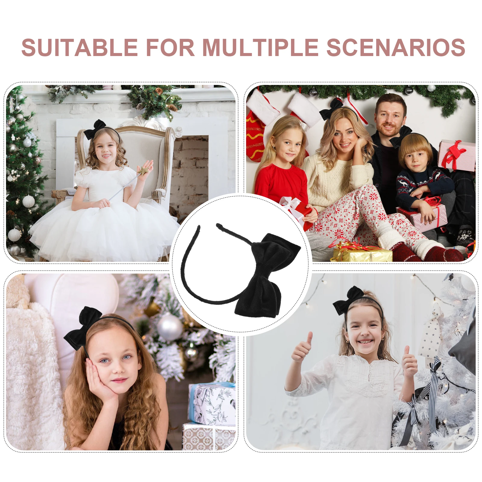 

2pcs Velvet Bowknot Hairband for Women Lightweight Lace Headband Christmas Decorative Hair Accessory Festival Party Headdress