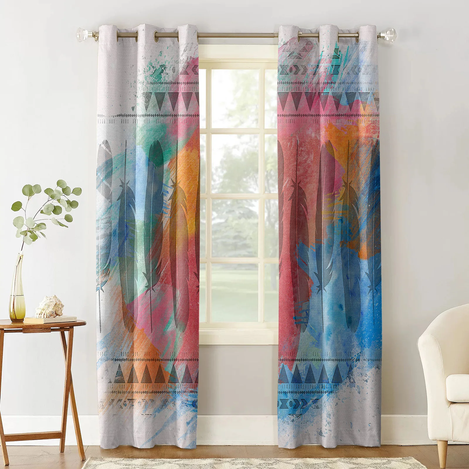 Retro Medieval Symbolism Feather Print Window Curtains Luxury European Curtains for Living Room Balcony Hotel Cafe Drapes