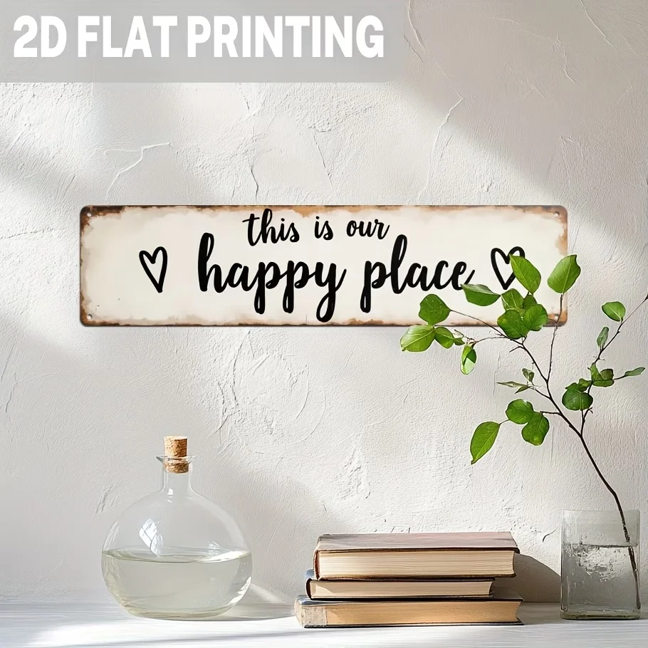 Vintage Farmhouse Wall Decor White Wood Sign Happy Place Heart Wall Art For Home Living Room Bedroom Kitchen Easy Hang