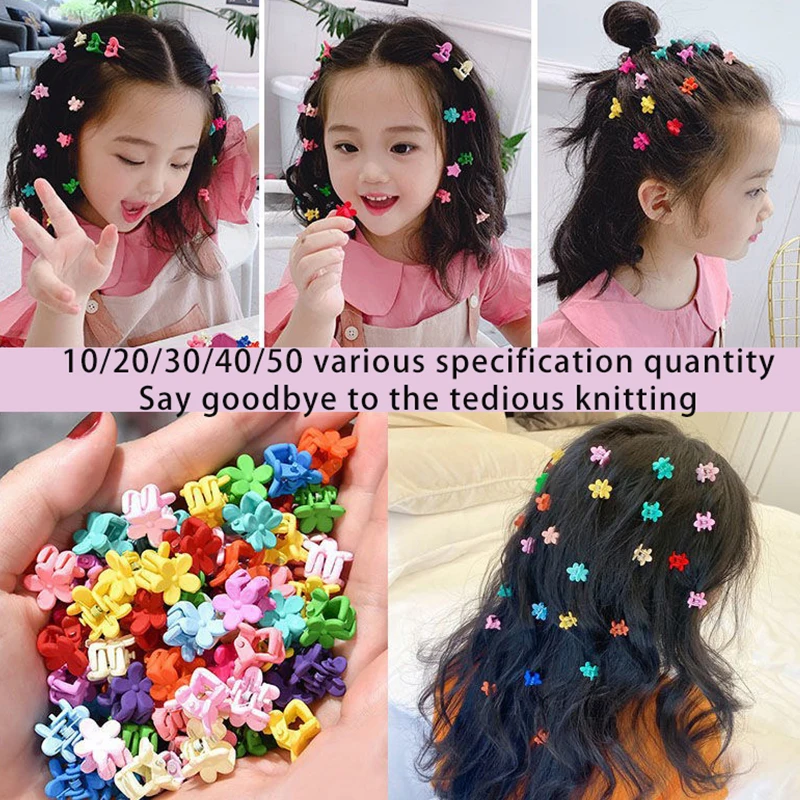 Anxin 10/20/30/40/50PCS/Set Mini Hair Claws For Girls Cute Fashion Acrylic Sweet Color Star Crown Hair Clips Children Hairpin