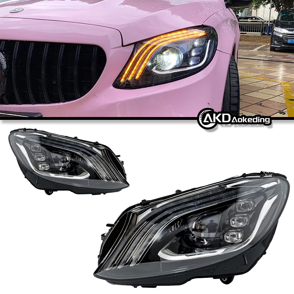 Auto Parts For Benz W205 Headlights 2014-2021 C Class latest Styling LED Daytime Lights Dual Projector Car Accesorios Modified