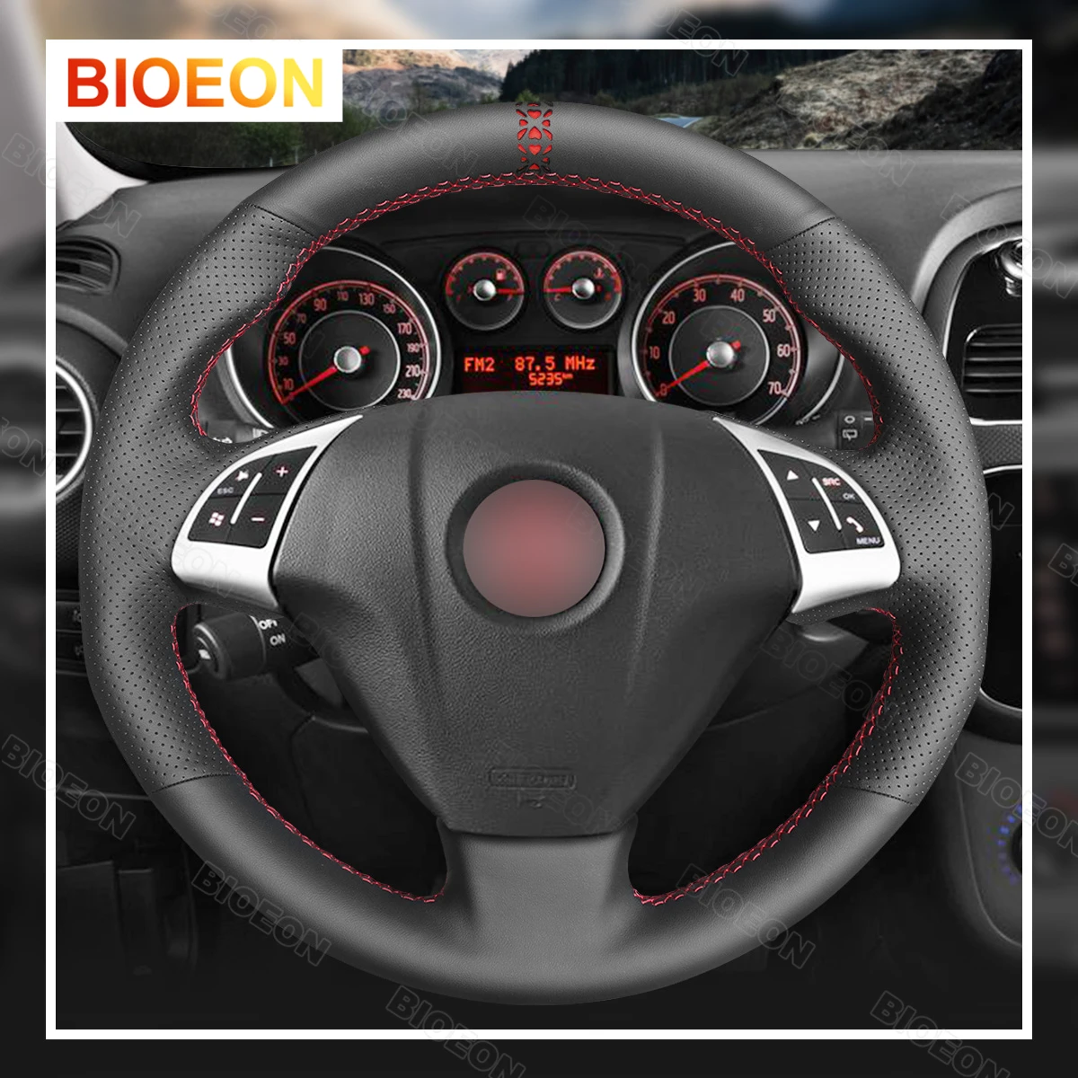 BIOEON Black PU Artificial Leather Steering Wheel Cover Braid for Fiat Grande Punto Bravo Linea Qubo Doblo Opel Combo D Vauxhall