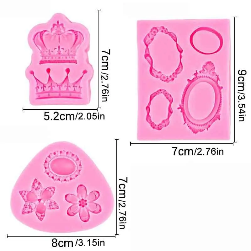 Fondant Cake Decorating Tools Photo Frame Mirror Jewelry Crown Silicone Mold Resin Tools Sugarcraft Cupcake Baking Mold