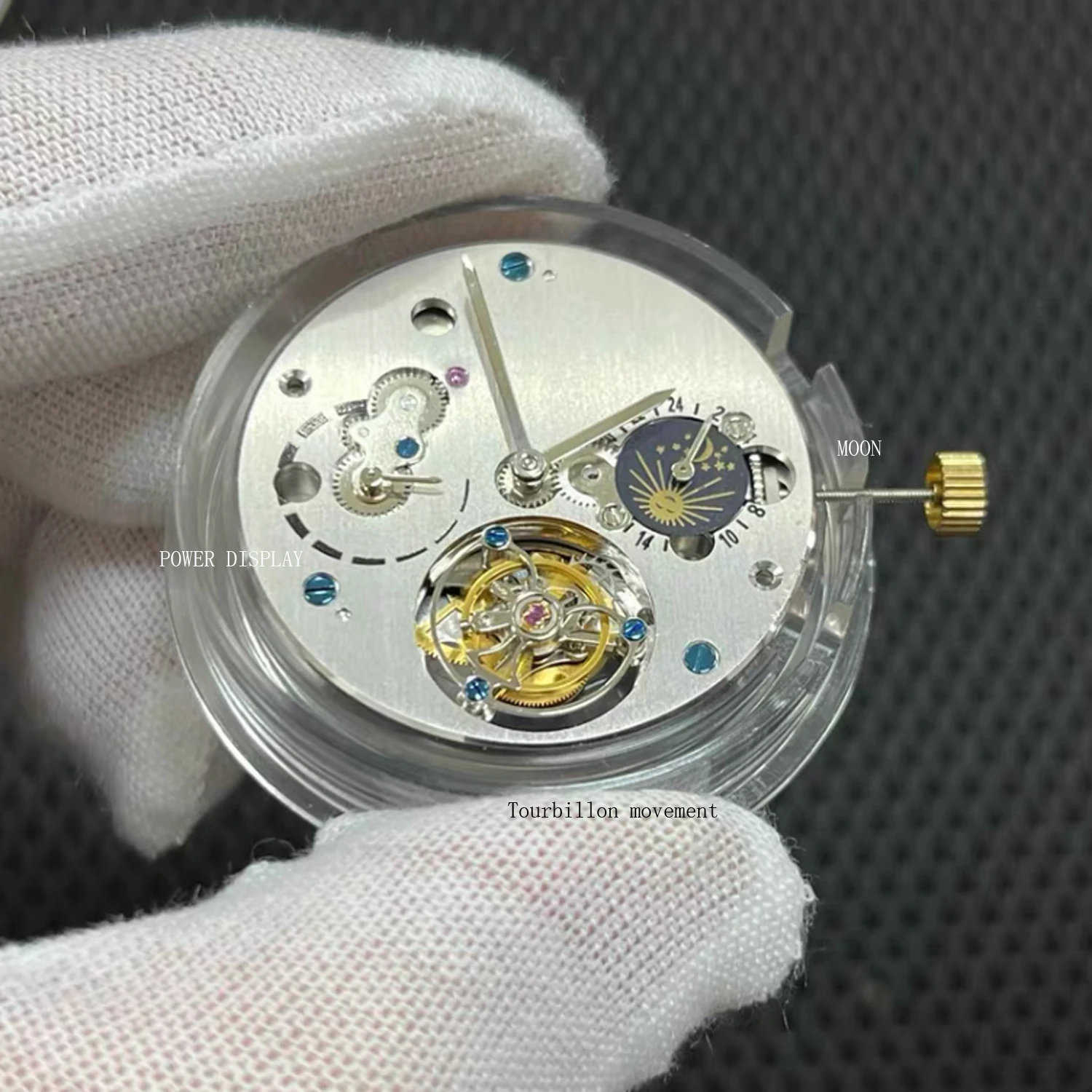 dandong made automatic tourbillon movement 5212 moon DISPLAY / 24 HOURS / energy display