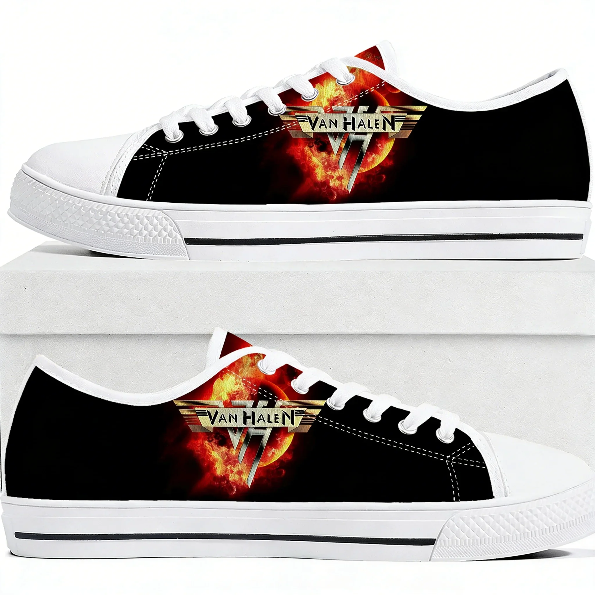 

Кеды Van Halen 5150 Stripes Low Top для мужчин, женщин и подростков, повседневные кеды из канваса, обувь для пар, белые, с возможностью индивидуального дизайна
