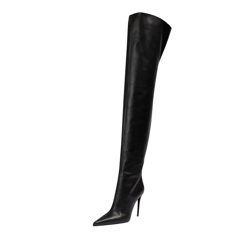 Arden Furtado 2024 Winter Women Thin heels Over The Knee Boots Pointed Toe Super high heel Sexy Slip-on Concise Modern boots