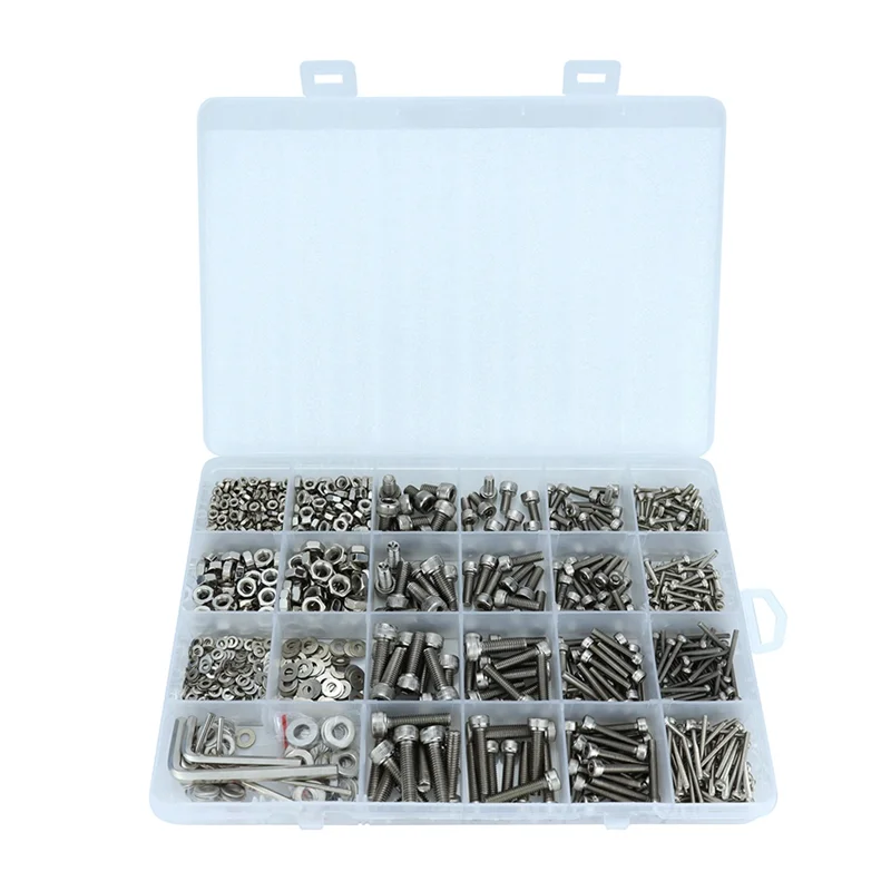 

AT21-1124PCS M2 M3 M5 12.9 Grade Steel Hexagon Socket Head Cap Screws Washers Nuts And Bolts Assortment Kit With Hex Key