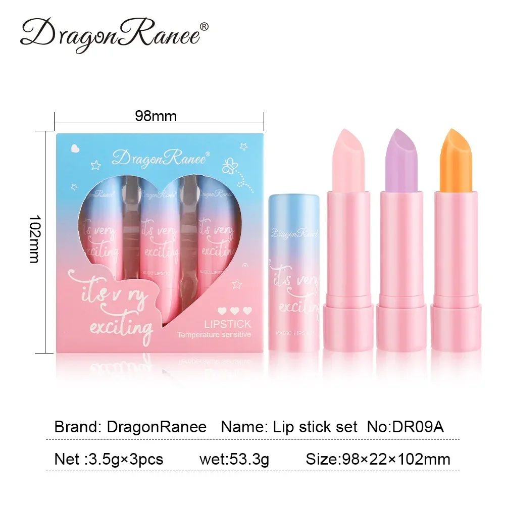 3 Pcs Thermochromic Lipstick Set Shiny Luster Moisturize Prevent Cracking Hydrating Repair Lip Professional Lip Balm Cosmetics