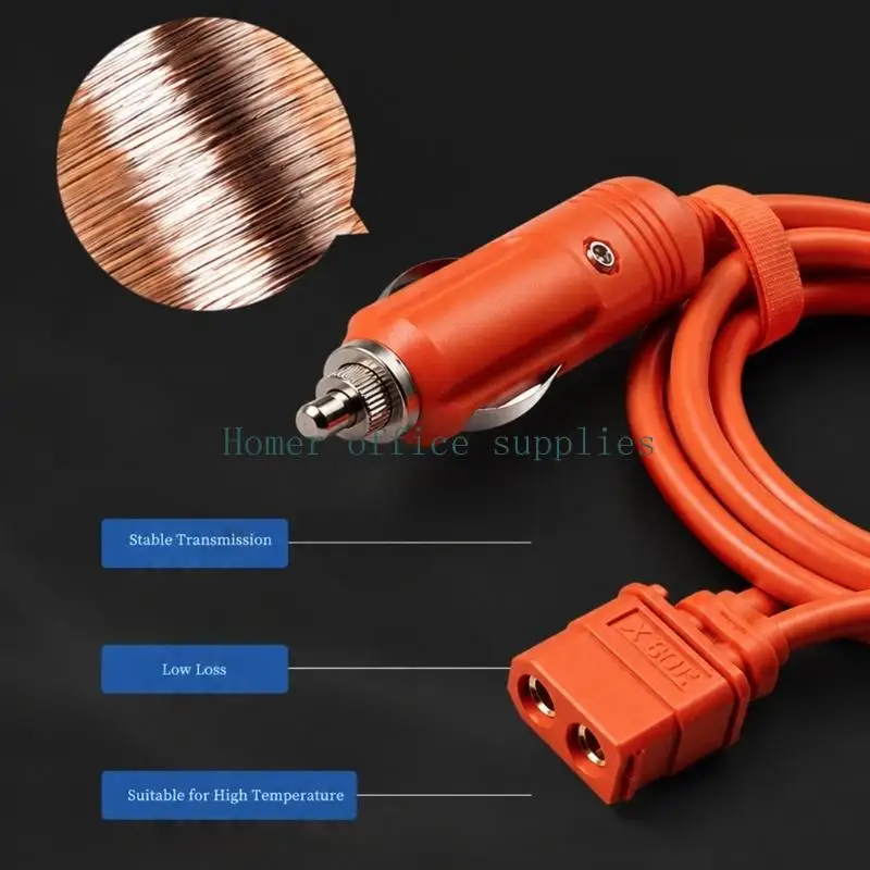 K43B Battery Unit Car Charging Cable with XT60i Female End, Orange 12V Vehicle Outlet Cord for Outdoor Charging Tasks