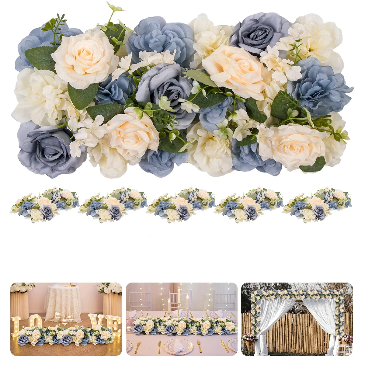 

6 Pcs Artificial Flower Garland, Realistic Flower Vines for Wedding Arch Decor, Faux Silk Floral Runner for Wedding Table,Party