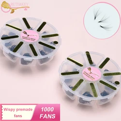 1000 Fans Wispy Pointy Base Loose Premade Volume Fans 5D 7D Matte Black Hand Made Faux Mink Russia Volume Eyelashes Extensions