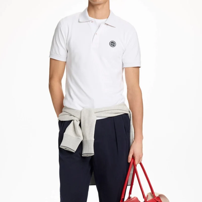 CH Rundhals-Poloshirt für Herren mit Gummi-Patch auf der linken Brust, Premium-Piqué, Kurzarm, klassische Passform, atmungsaktiv, für Büro und Alltag – Detail 8