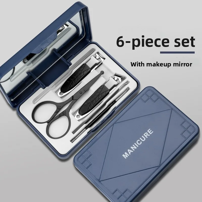 6 pcs Stainless steel nail clipper set with mirror, nail clipper, nail trimming tool, ear scoop, nail clipper, complete set