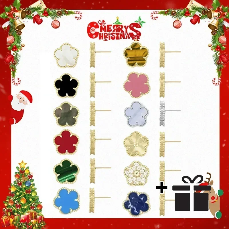 

2025 High quality2025 New 925 silver pure five leaf three grass earrings, Christmas gift, elegant and stylish, enhance charm,