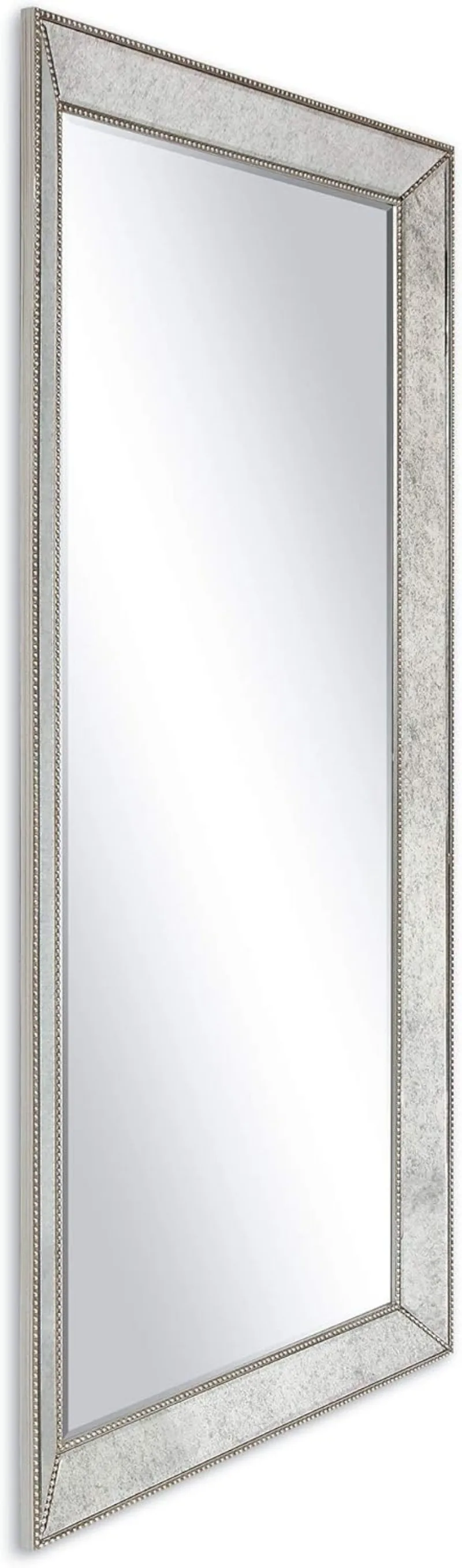 Champagne Bead Beveled Rectangle Solid Wood Framed Wall Mirror Ready to Hang, Living Room, Bedroom ＆ Office, 8