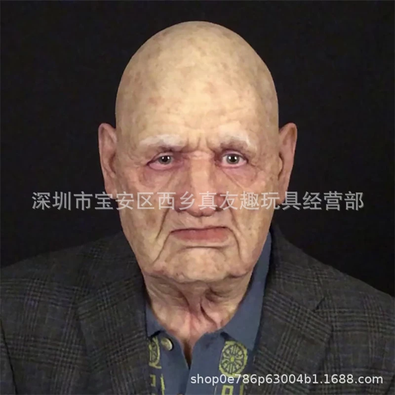 Realistic Elderly Latex Face Mask With Wig Old Man And Old Woman Scary Costume Prop For Adults Party Prank Cosplay - view 3